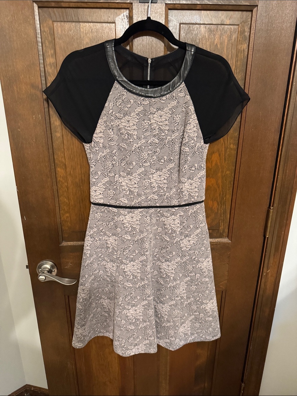 Rebecca Taylor Fit n Flare dress with leather trim neckline